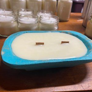 Dough bowl candle with wood wick